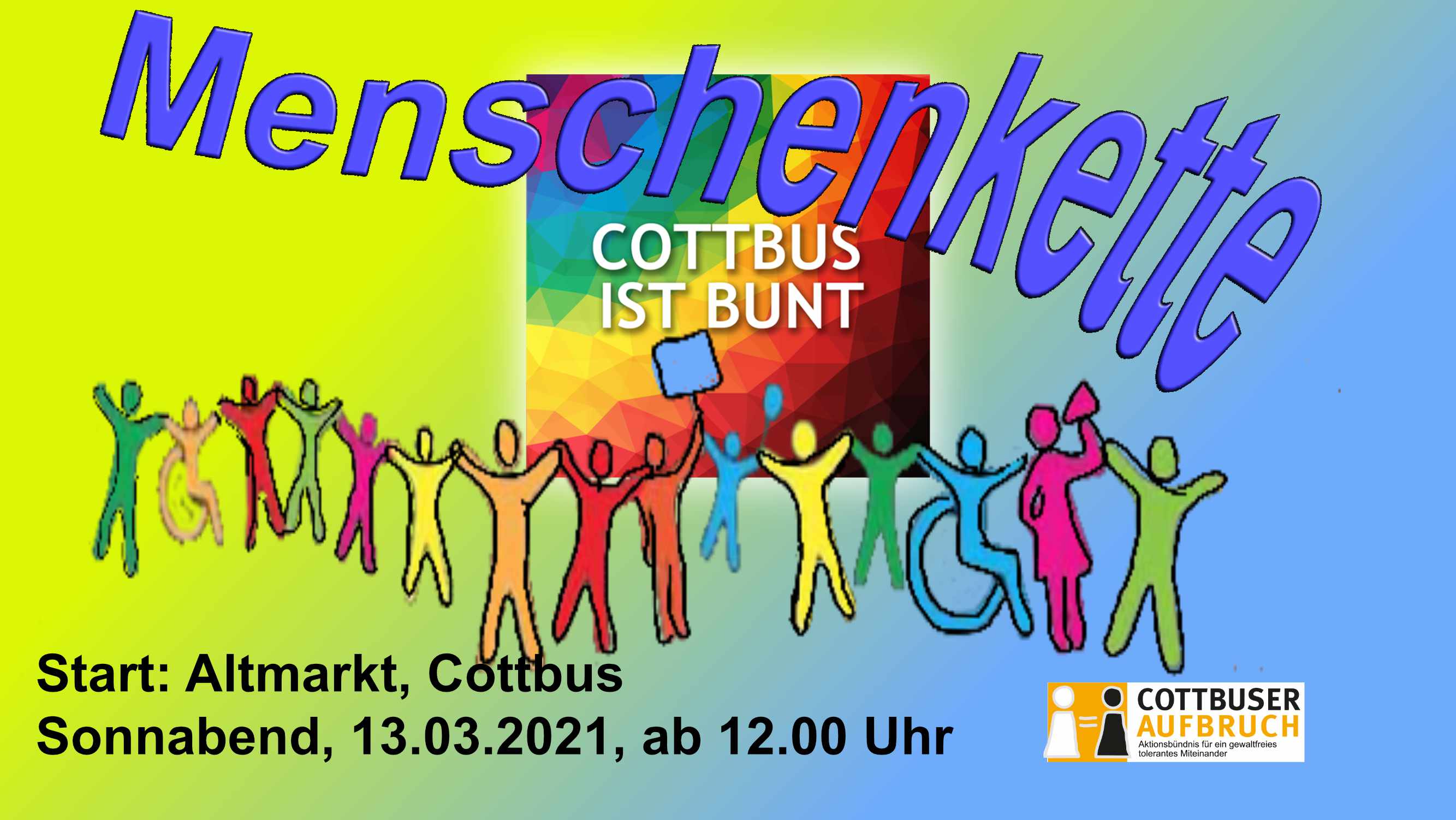 Cottbus ist bunt 210313 Menschenkettenflyer Entwurf mittelklein